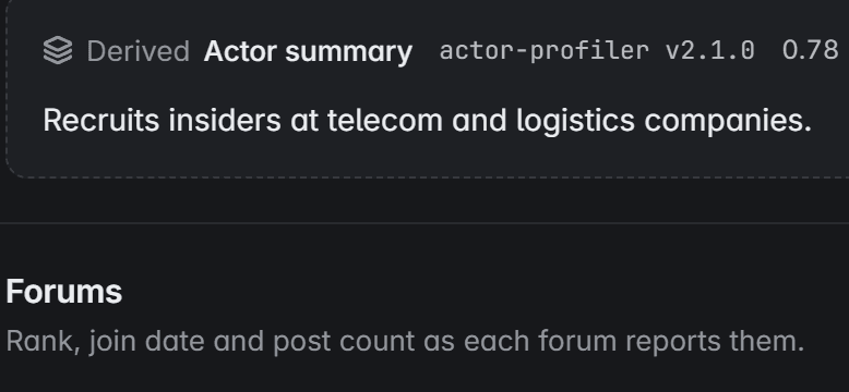 El perfil de un actor con su resumen, que capta internos en empresas de telecomunicaciones y logística, y la confirmación de que ya se vigila.
